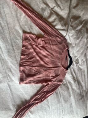 Topshop Dusty Rose Striped Long Sleeve Top